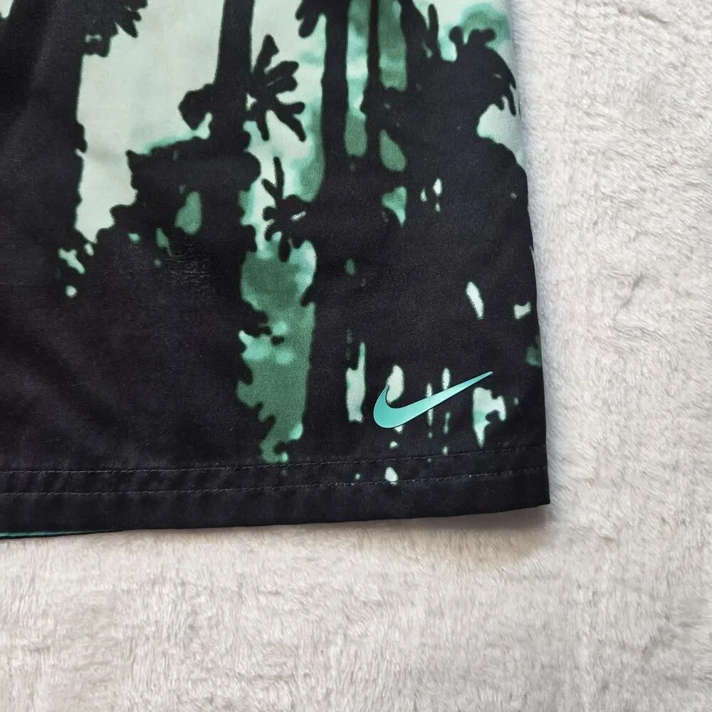 Nike Swim Trunks Board Shorts Men's Large Black Teal Palm Tree Graphic Tropical